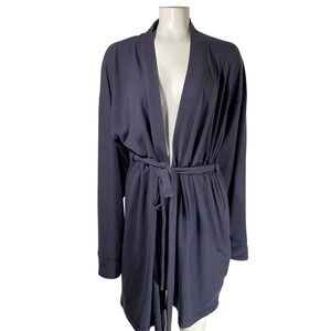 Fabletics Charcoal Grey Waffle Knit Tie Waist Cardigan Robe L Stretch Belted